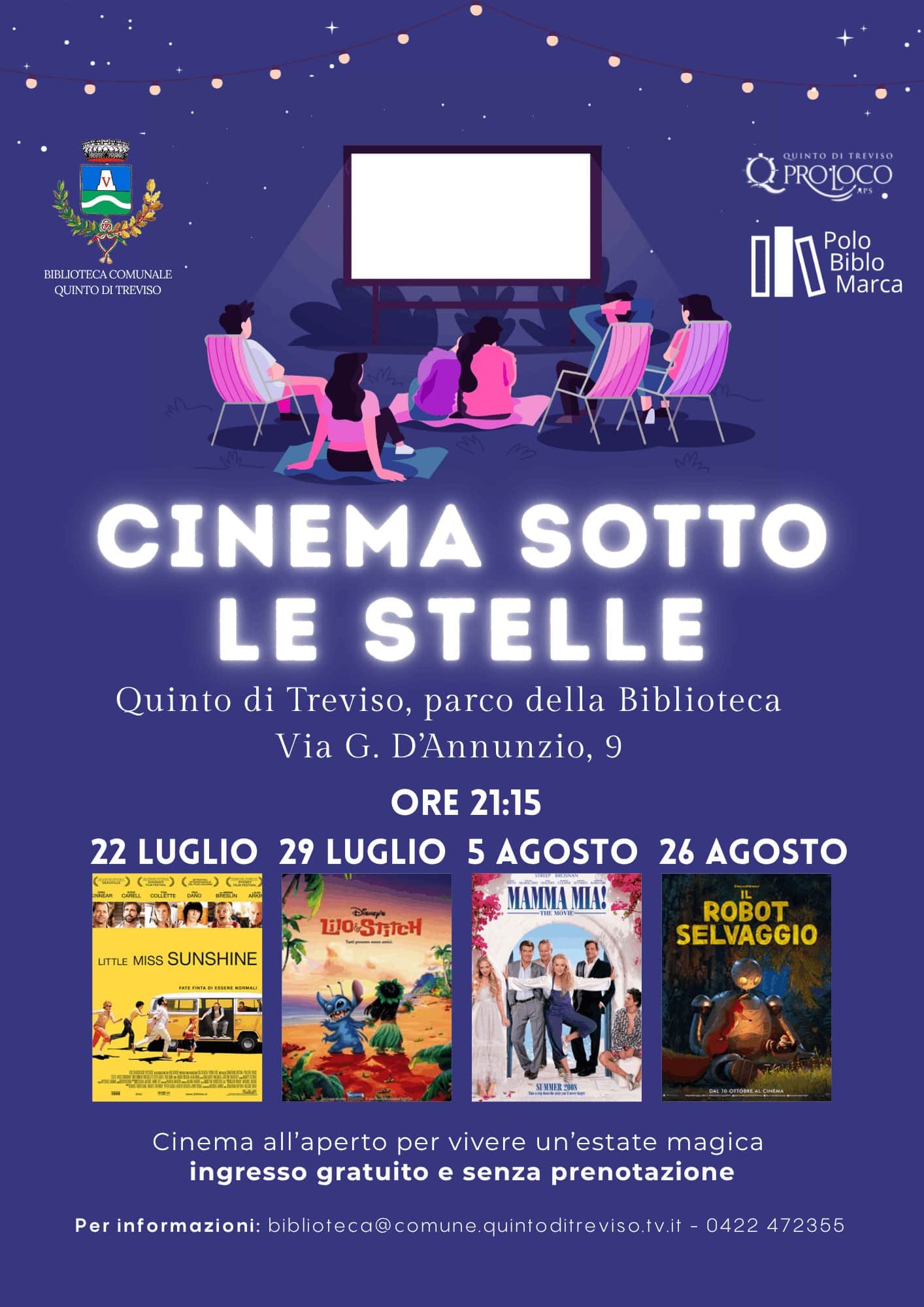 CINEMA SOTTO LE STELLE NEL GIARDINO DELLA BIBLIOTECA - QUINTO DI TREVISO